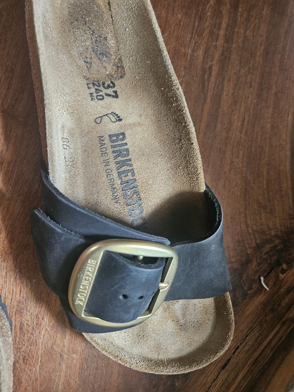 Birkenstock Black Footbed Sandals with Gold Buckles - Picture 5 of 5